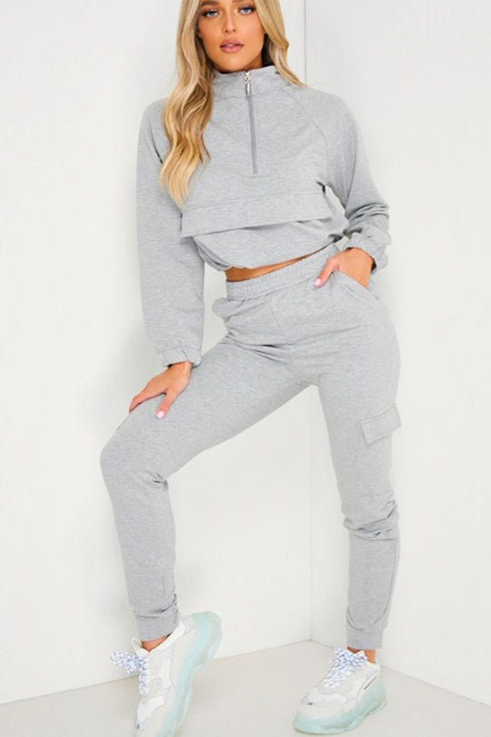 Trening casual cu buzunare mansete late si snur in talie J731-18