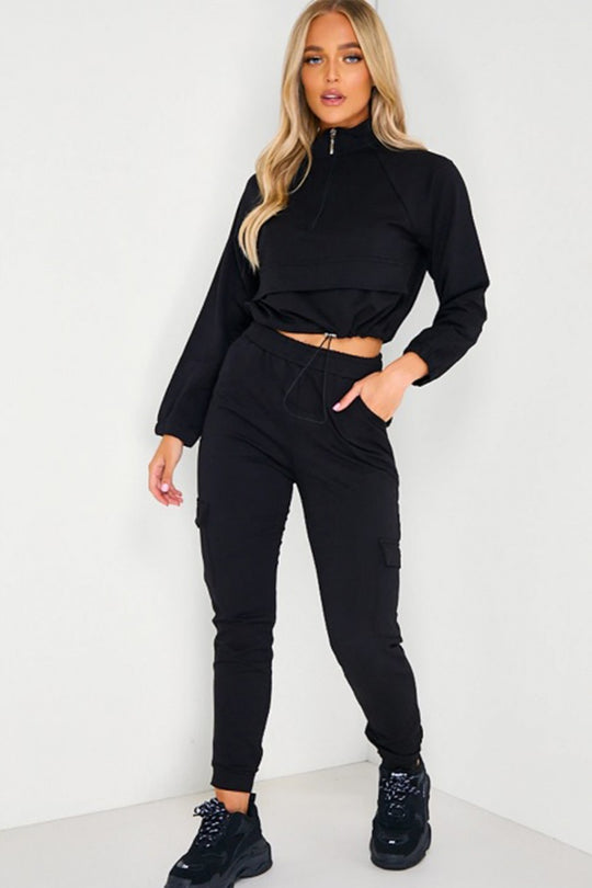 Trening casual cu buzunare mansete late si snur in talie J731-1