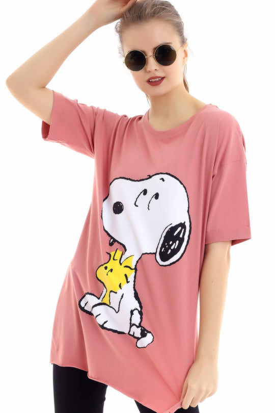 Tricou lung cu imprimeu SNOOPY si crapaturi laterale J753-58