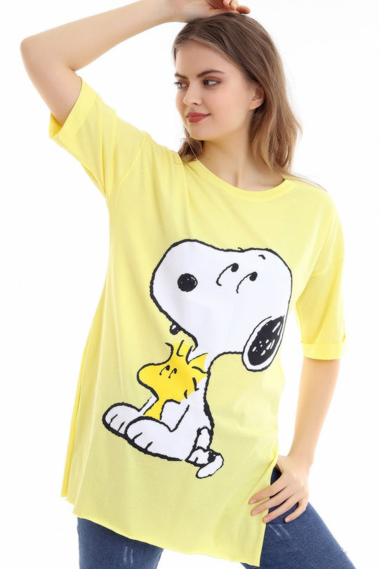 Tricou lung cu imprimeu SNOOPY si crapaturi laterale J753-9