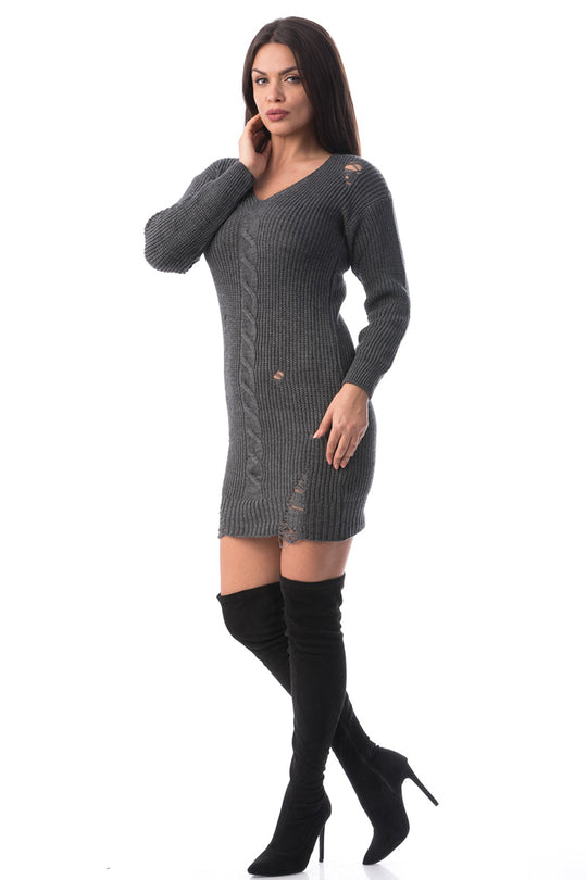 Rochie tricotata cu rupturi stylish J950-181