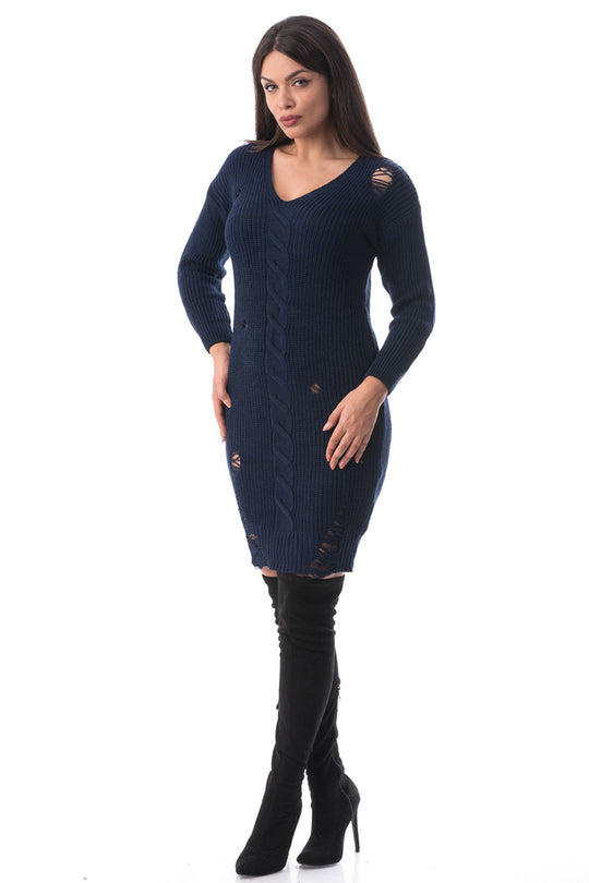 Rochie tricotata cu rupturi stylish J950-44