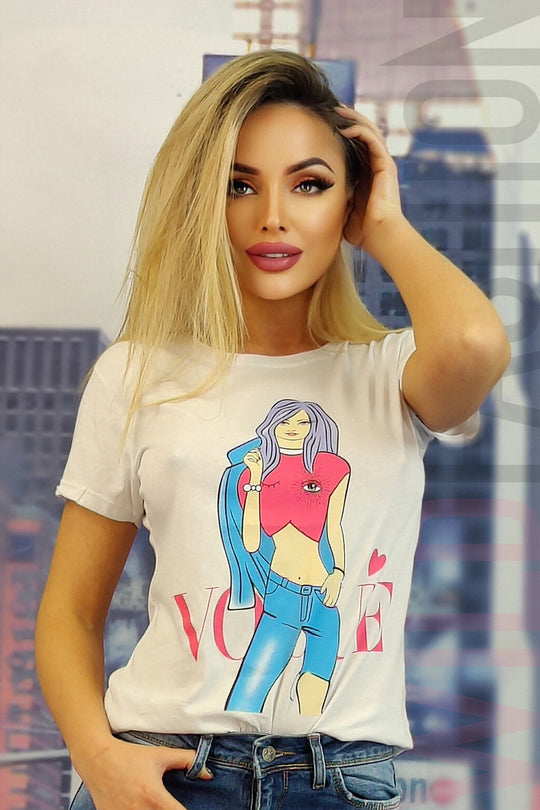 Tricou cu maneca scurta si imprimeu feminin K298RR-2