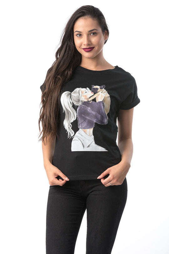 Tricou cu maneca scurta si imprimeu cu fata si caine K301-1