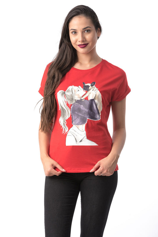 Tricou cu maneca scurta si imprimeu cu fata si caine K301-3