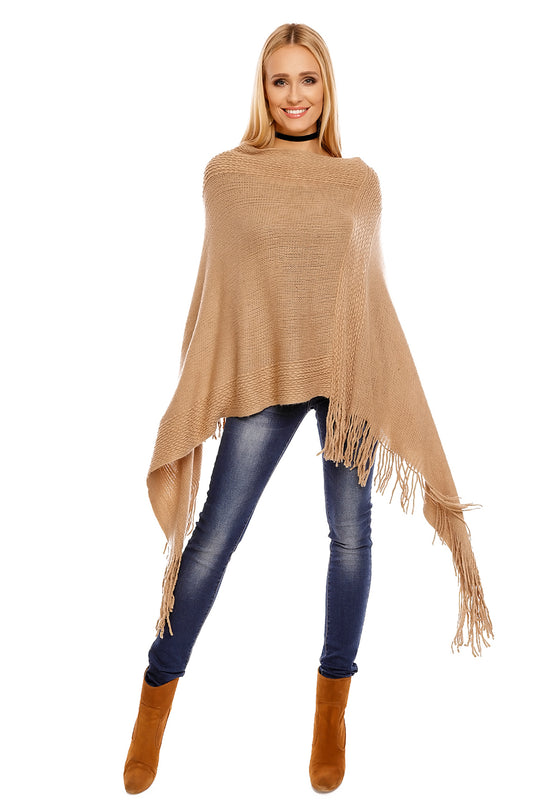 Cardigan tip poncho accesorizat cu franjuri K553-16