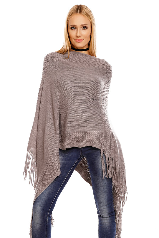 Cardigan tip poncho accesorizat cu franjuri K553-181