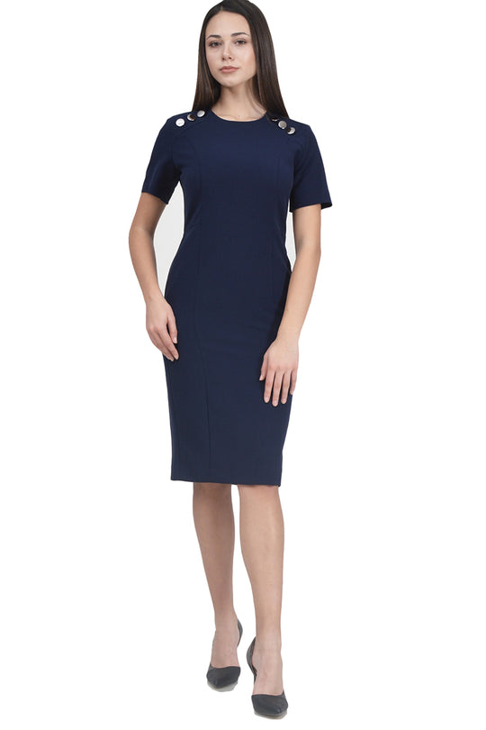 Rochie office accesorizata cu nasturi metalici K656-44