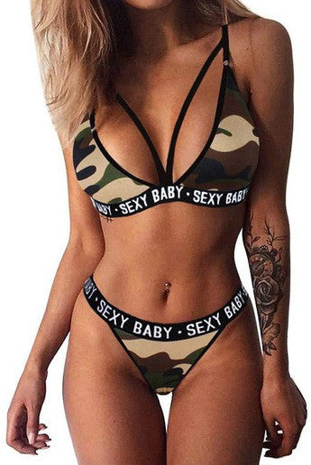 Set 2 piese lenjerie din plasa semitransparenta model army K793-120