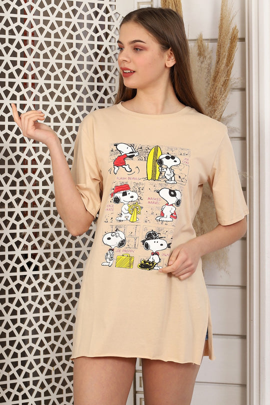 Tricou lung cu imprimeu SNOOPY si crapaturi laterale K809-15