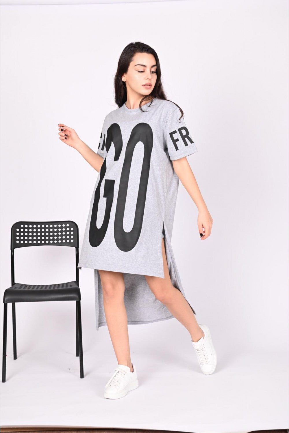 K817-18 Tricou lung tip rochie cu imprimeu GO""
