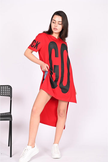 K817-3 Tricou lung tip rochie cu imprimeu GO""