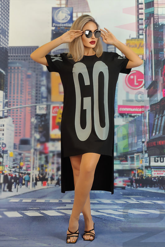 Tricou lung tip rochie cu imprimeu "GO" K817RR-1