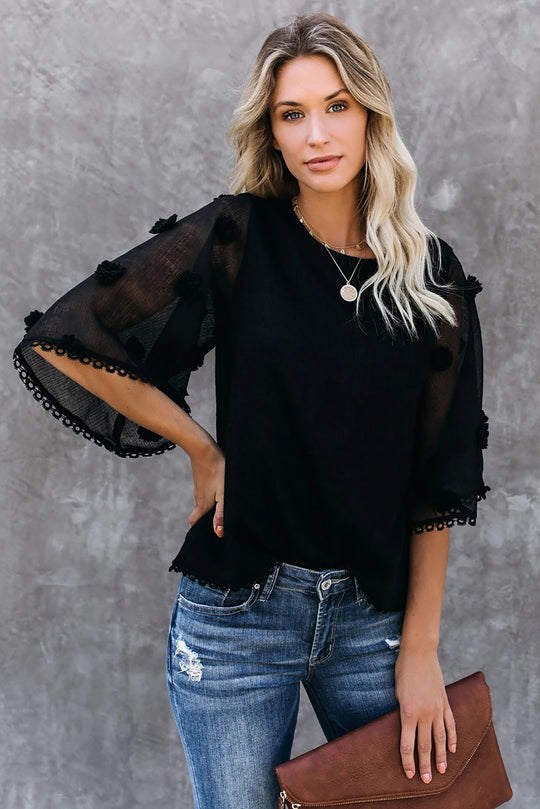 Bluza casual din material lejer cu maneci scurte largi K819-1