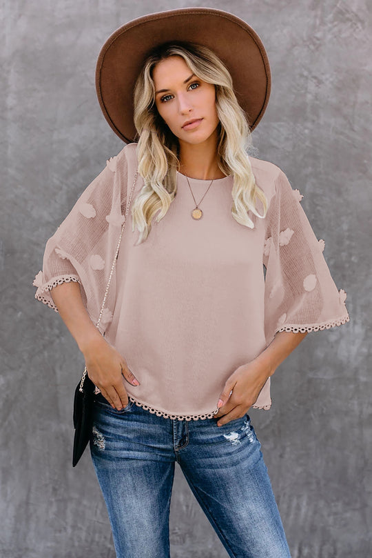 Bluza casual din material lejer cu maneci scurte largi K819-58