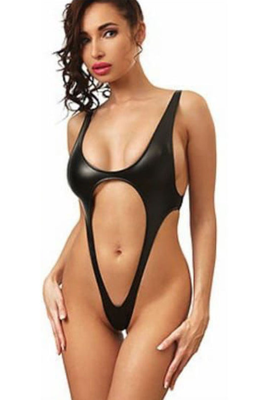 Body kinky din vinyl cu decupaj amplu K921-1