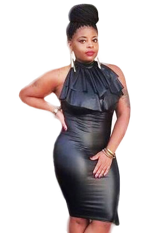 L568-1 Rochie midi sexy, de club, accesorizata cu volanase