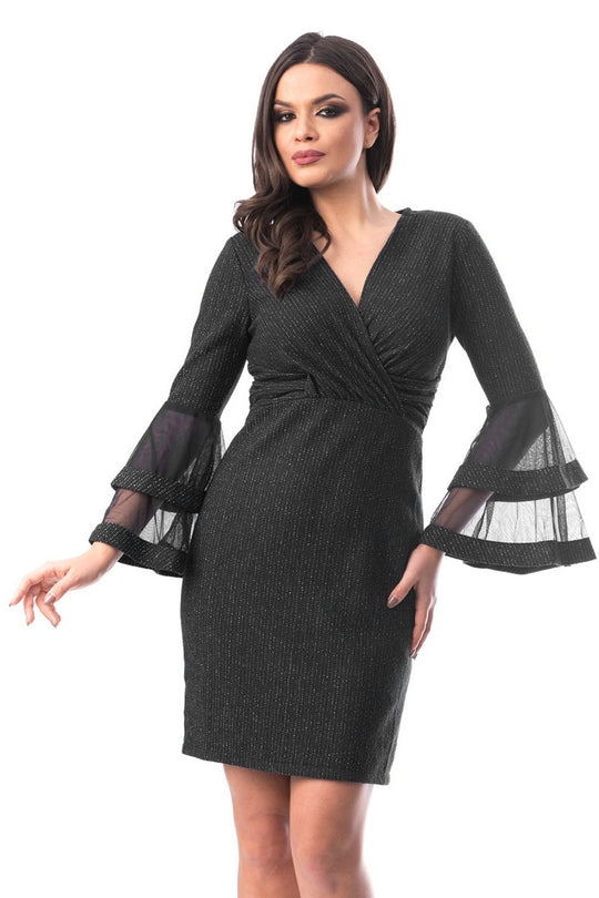 Rochie scurta de cocktail cu insertii argintii L585-1