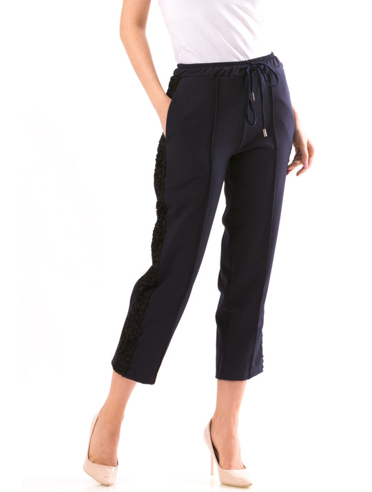 Pantaloni lungi eleganti cu flori creponate pe laterale L713A-44