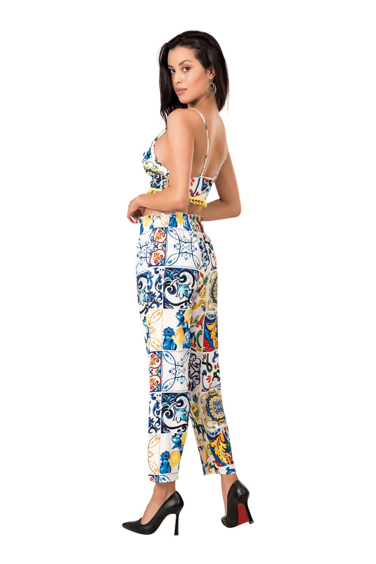 Set 2 piese lenjerie tip pijama din top tip sutien si pantaloni lungi L830-100