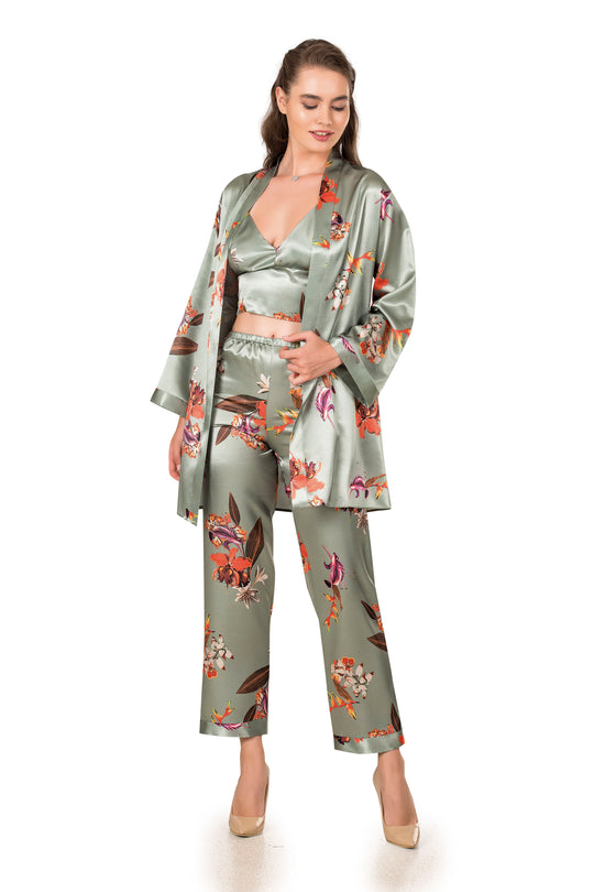 Set 3 piese pijama casual din material satinat L834-1218