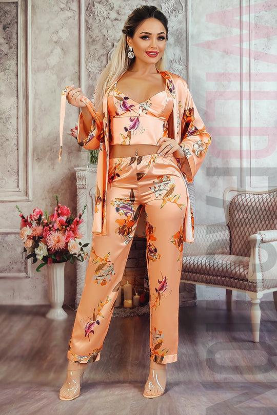 Set 3 piese pijama casual din material satinat L834RR-5222