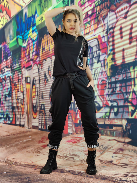 Pantaloni largi tip vagabond cu capse pe laterale L844RR-1