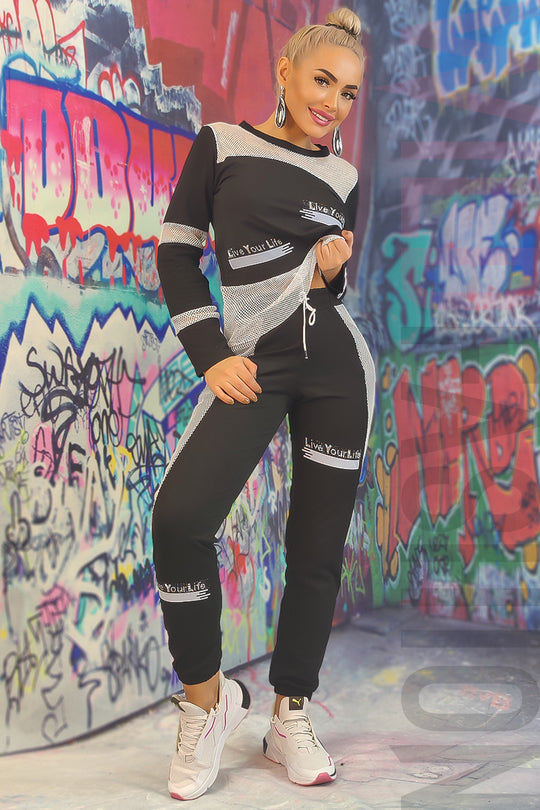 Trening fashion accesorizat cu plasa alba si strasuri L902-1122