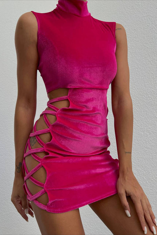 Rochie scurta, sexy, cu decupaje din material catifelat L946-55