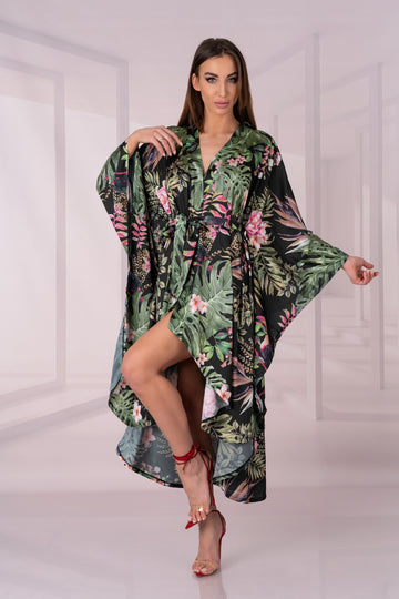 Halat de baie tip kimono cu maneci largi din material satinat LIV648-12
