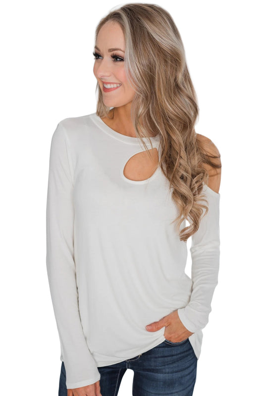 Bluza cu maneca lunga si un umar decupat M569-2