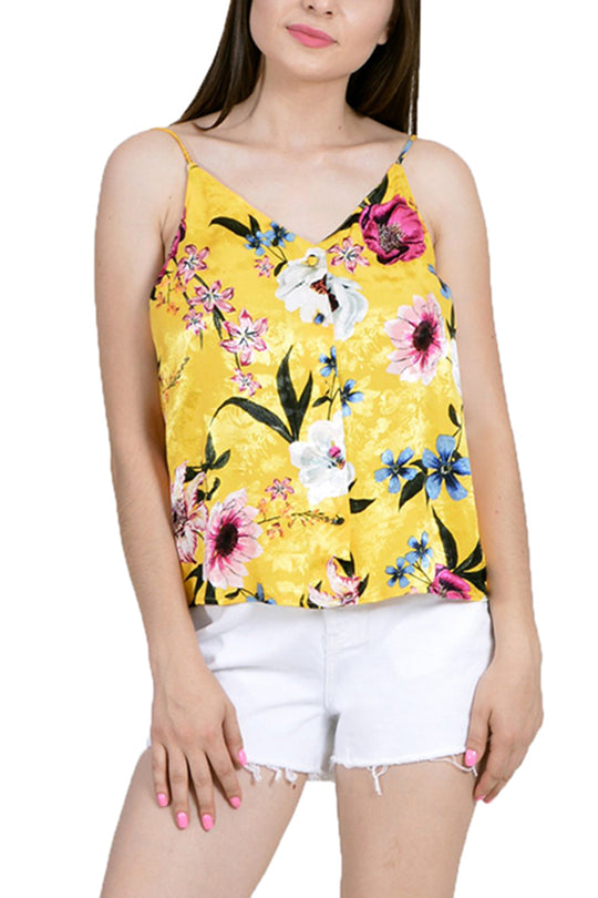 Top scurt cu imprimeu floral si bretele subtiri, M620-95, multicolor