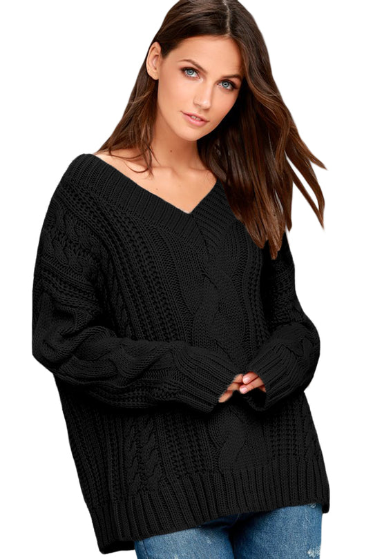 Pulover cu decolteu in V si model cu impletituri M643-1