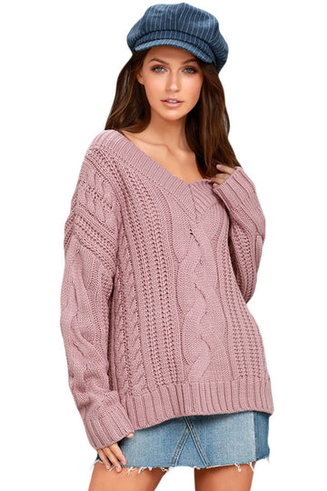 Pulover cu decolteu in V si model cu impletituri M643-5