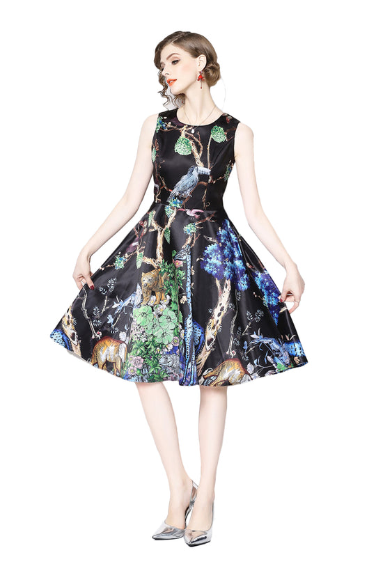 Rochie midi cu imprimeu wild si captuseala M699-100