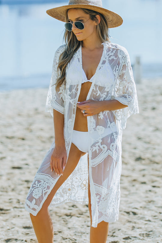 M817-2 Tunica de plaja din plasa fina semitransparenta cu dantela