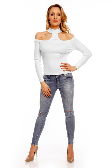 Bluza cu maneca lunga si guler tip choker N444-2