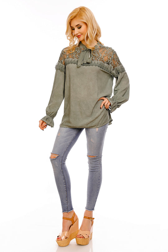 Bluza cu croi larg si insertii brodate N554-1218