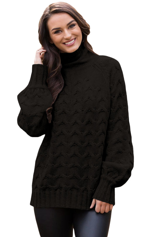 Pulover lung cu guler inalt si mansete N632-1