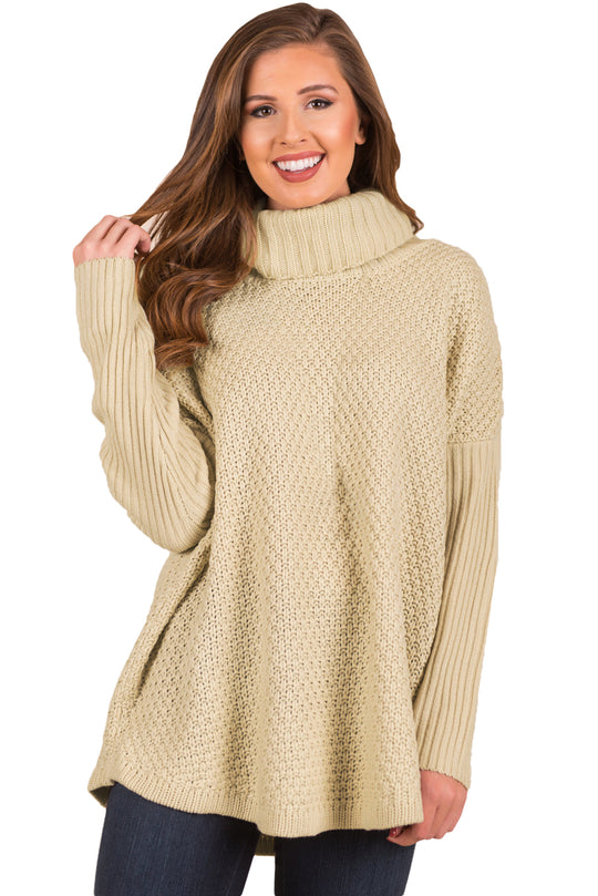 Pulover calduros din apricot cu guler inalt N643-813