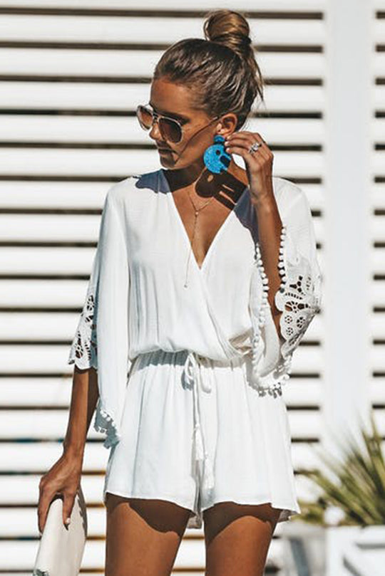 Salopeta scurta casual cu broderie si cucurei N854-2