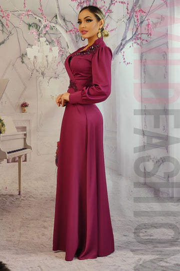 Rochie lunga eleganta de ocazie cu broderie si margele N858-11