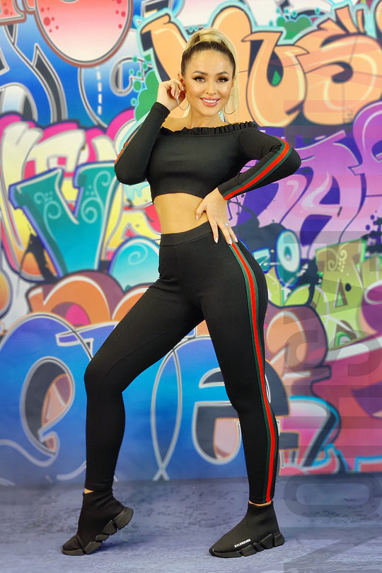 Compleu negru tricotat din doua piese P611RR-1