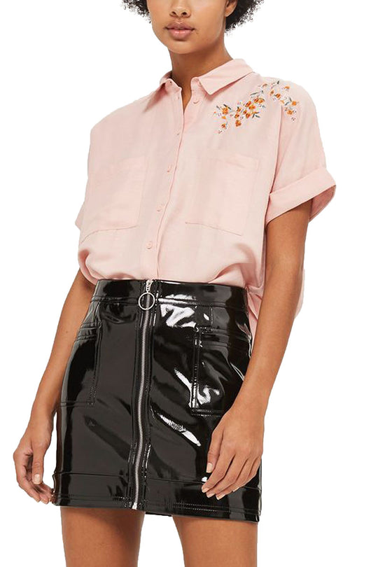 P619-813 Camasa casual  de culoarea caisei  accesorizata cu broderie