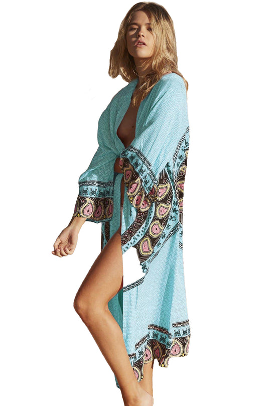 P658-48 Rochie de plaja stil kimono, cu imprimeu Mandala