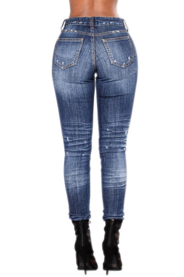 Blugi cu talie medie model cu striatii si taieturi P721-444