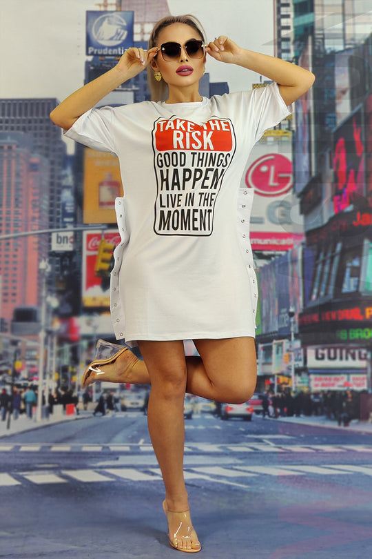 Tricou lung oversize cu text imprimat P771RR-2