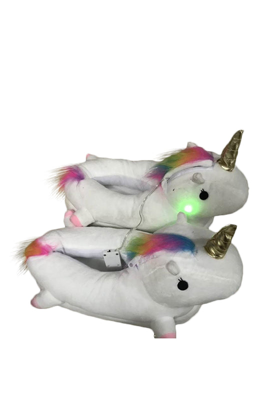 Papuci pufosi de casa in forma de unicorn cu leduri PC3A-2