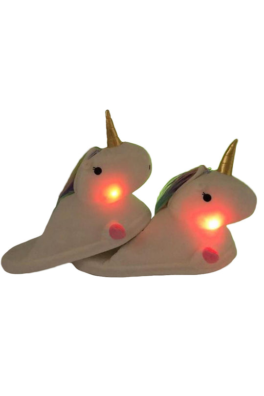 Papuci pufosi de casa in forma de unicorn cu leduri PC6A-2