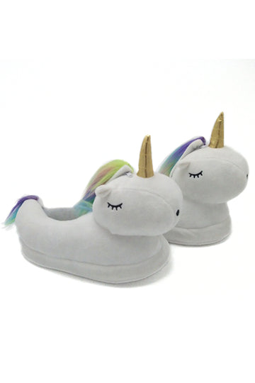 PC7-2 Papuci pufosi de casa in forma de unicorn cu leduri